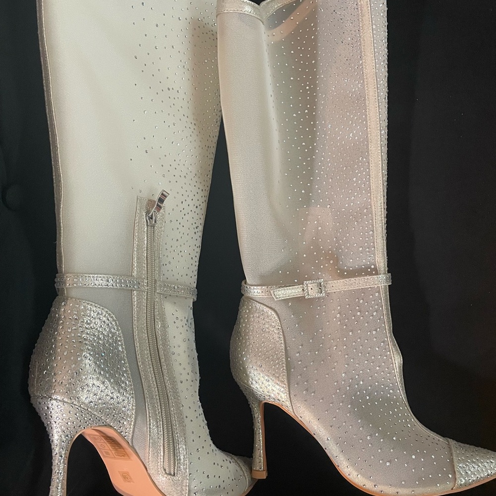 Silver Rhinestone Knee-High Women's Boots